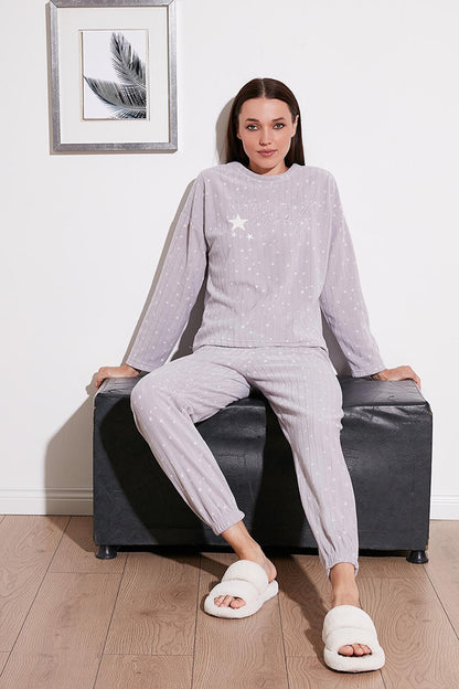 Regular Fit Crew Neck Polar Pajama Set 6571006