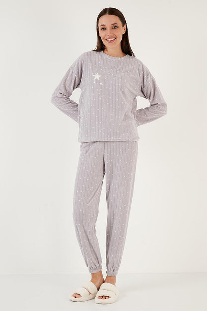 Regular Fit Crew Neck Polar Pajama Set 6571006