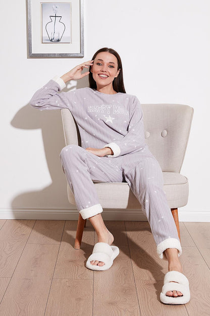 Regular Fit Crew Neck Polar Pajama Set 6571005