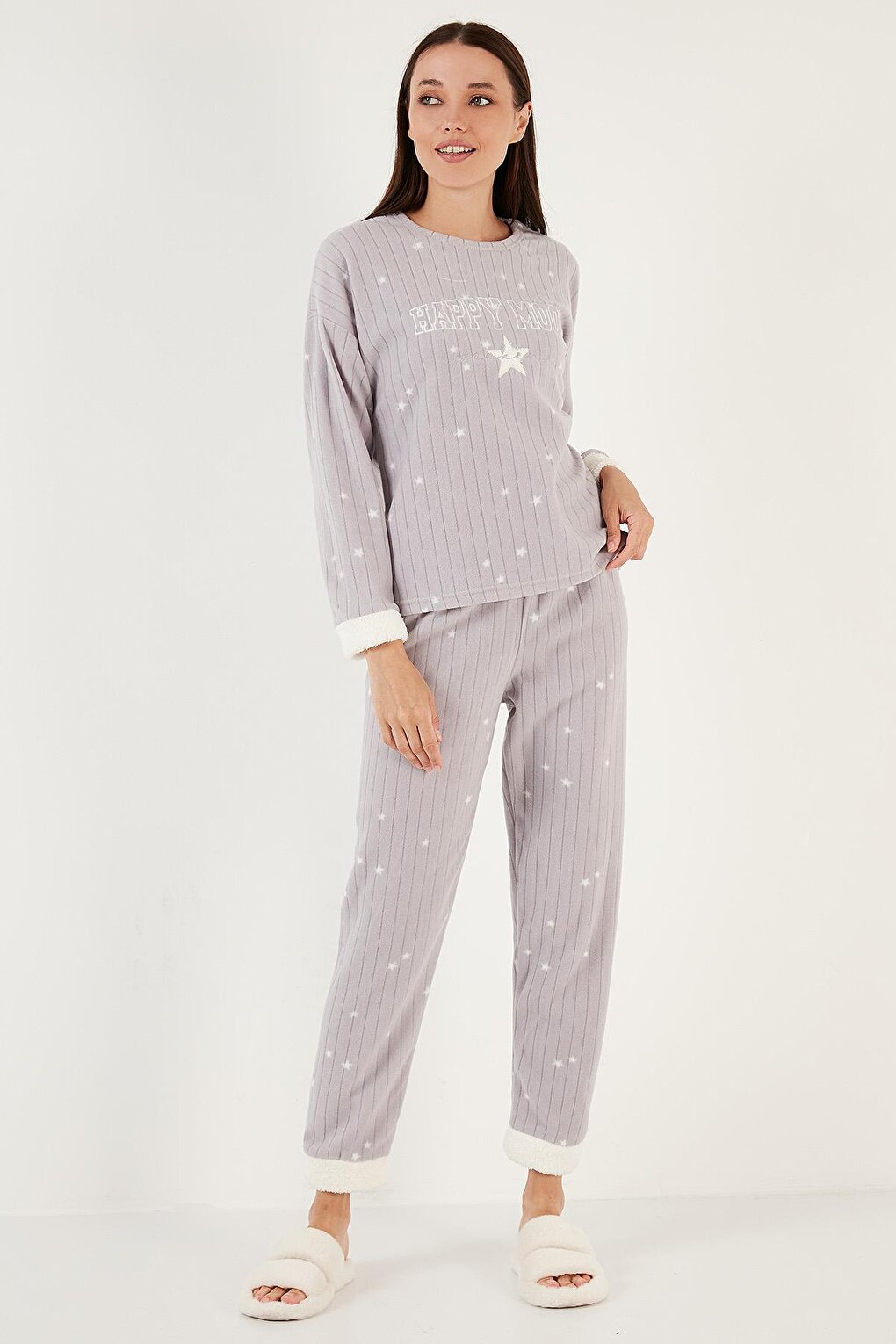 Regular Fit Crew Neck Polar Pajama Set 6571005