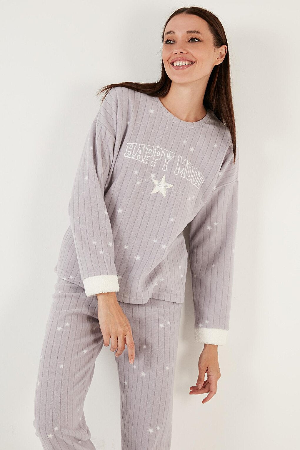 Regular Fit Crew Neck Polar Pajama Set 6571005