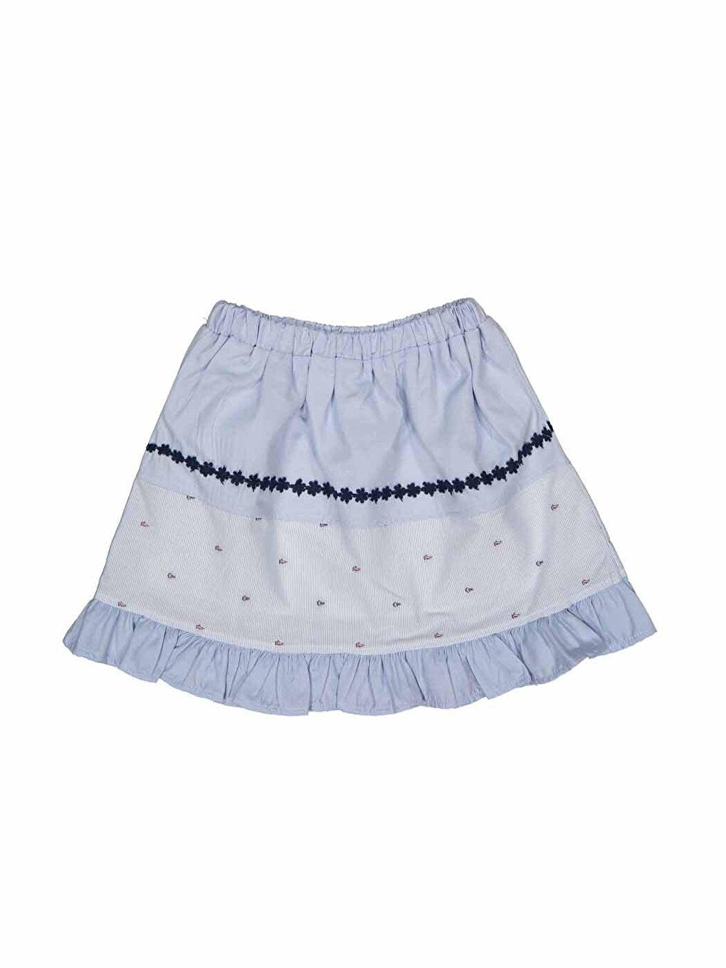 Girl's Floral Patterned Embroidery Detailed Combed Cotton Skirt