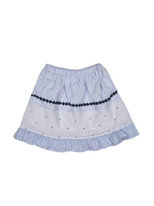 Girl's Floral Patterned Embroidery Detailed Combed Cotton Skirt