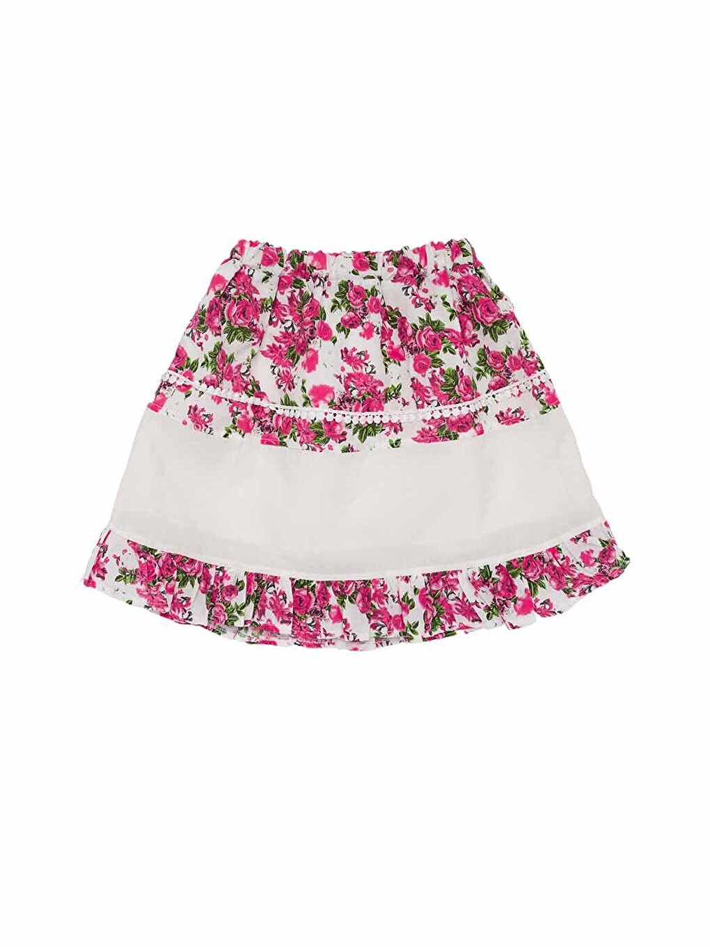 Girl's Floral Patterned Embroidery Detailed Combed Cotton Skirt