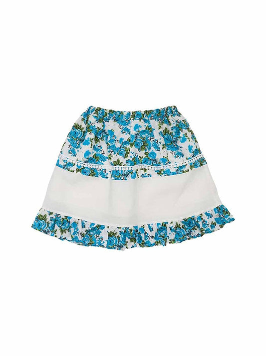 Girl's Floral Patterned Embroidery Detailed Combed Cotton Skirt