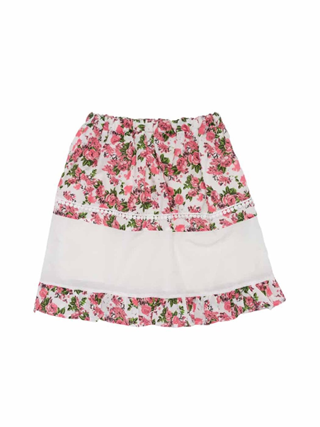 Girl's Floral Patterned Embroidery Detailed Combed Cotton Skirt