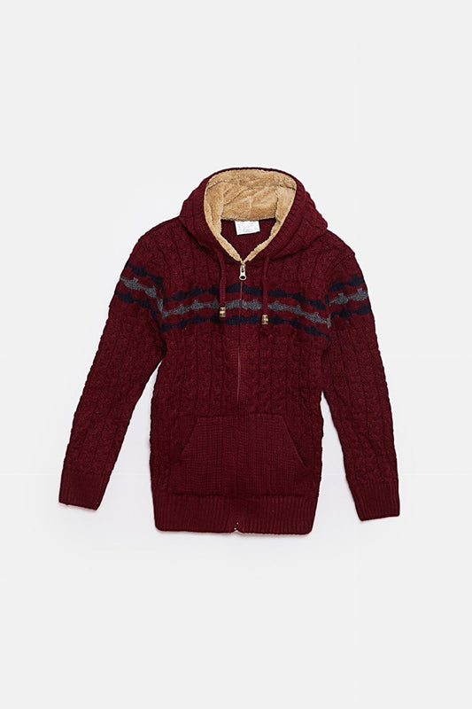 Fur Detailed Knitwear Boys Cardigan