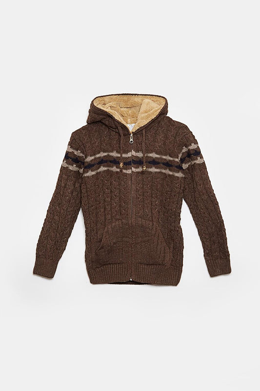 Fur Detailed Knitwear Boys Cardigan