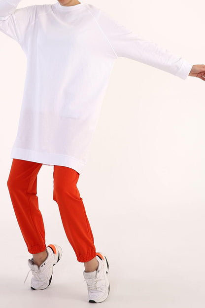 White Raglan Sleeve Basic Sweat Tunic