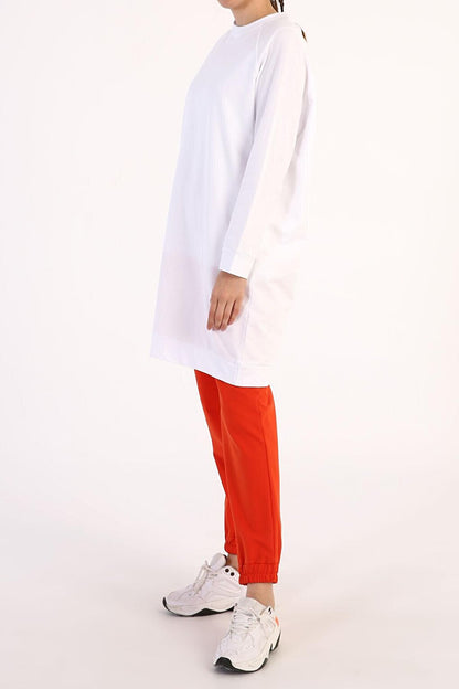 White Raglan Sleeve Basic Sweat Tunic