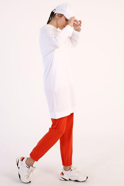 White Raglan Sleeve Basic Sweat Tunic