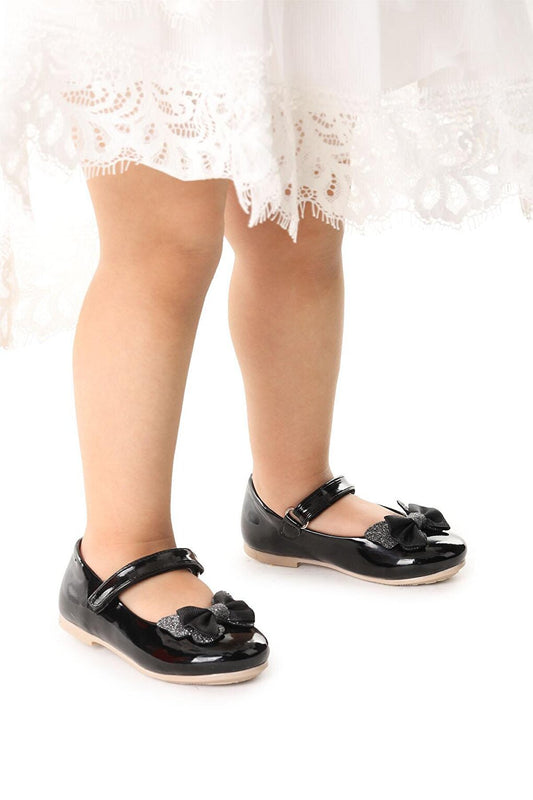 Stoned Velcro Girls' Bow Ballerina Shoes Ege 204 Patent Leather