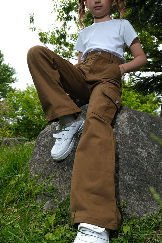 Girl's Flare Leg Linen Cargo Pants