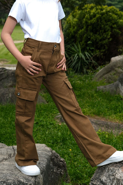 Girl's Flare Leg Linen Cargo Pants