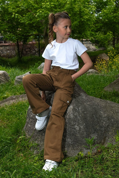 Girl's Flare Leg Linen Cargo Pants