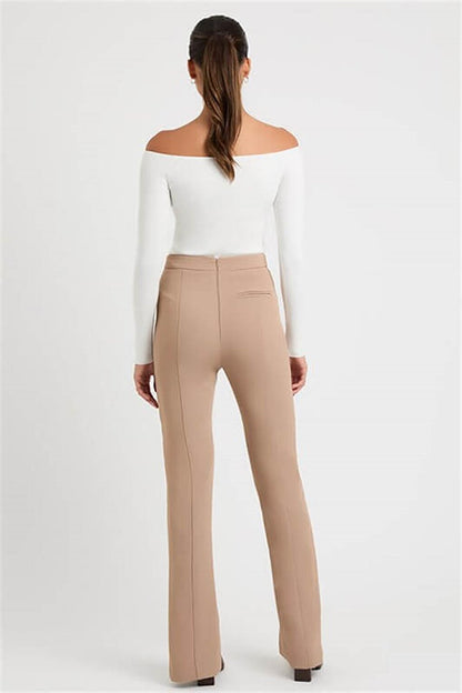 Beige High Waist Slit Women's Trousers MG1651