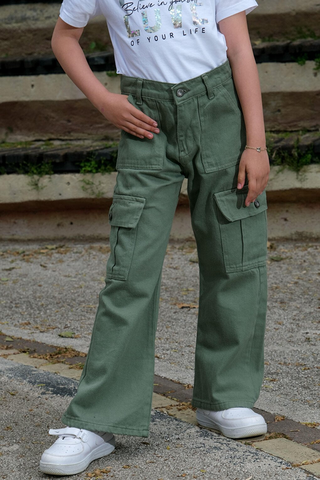 Girl's Flare Leg Linen Cargo Pants