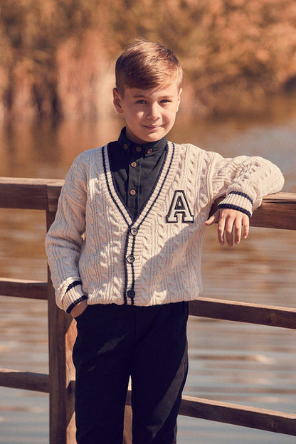 Braided V-neck Boy's Knitwear Cardigan