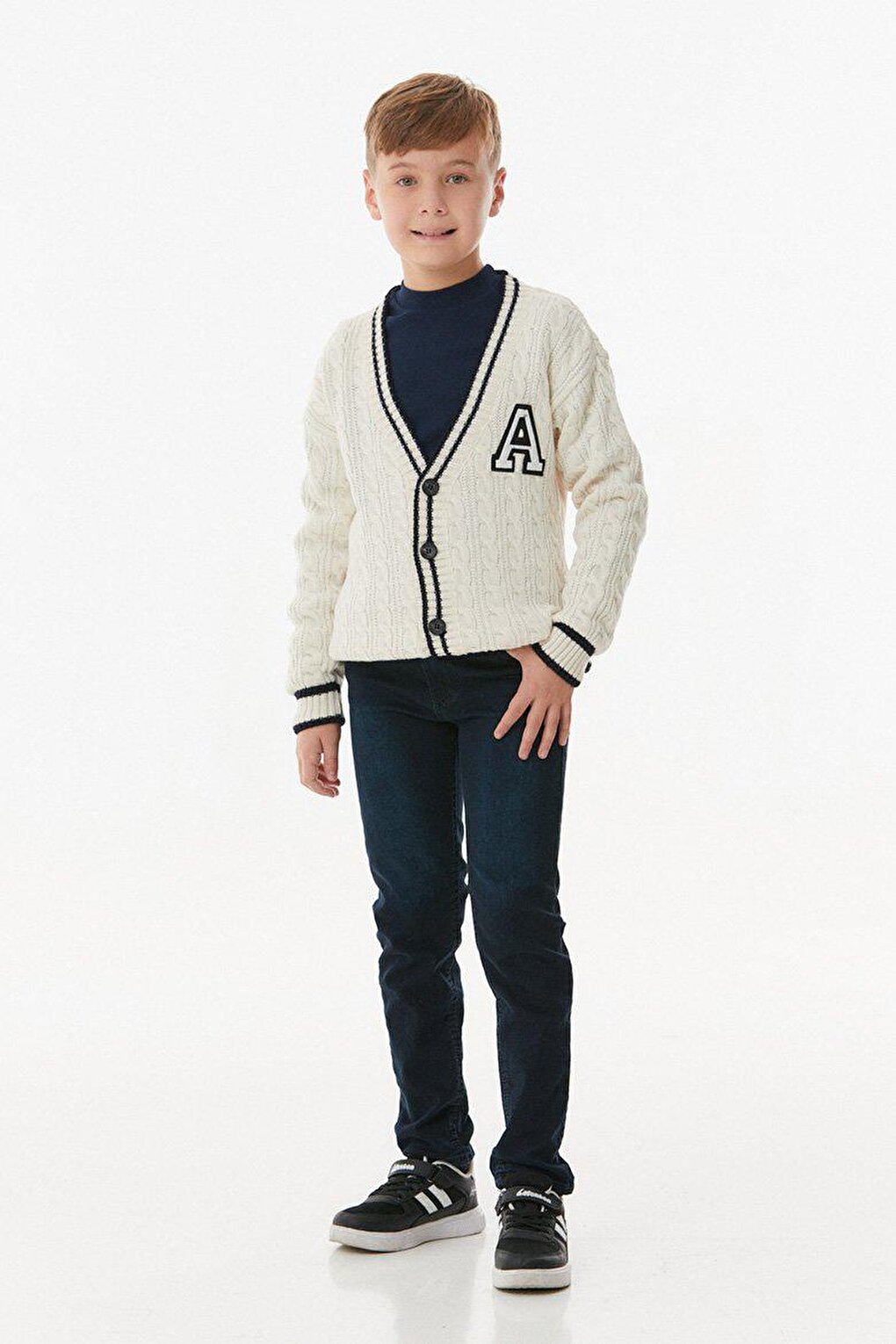 Braided V-neck Boy's Knitwear Cardigan