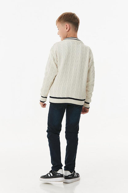 Braided V-neck Boy's Knitwear Cardigan