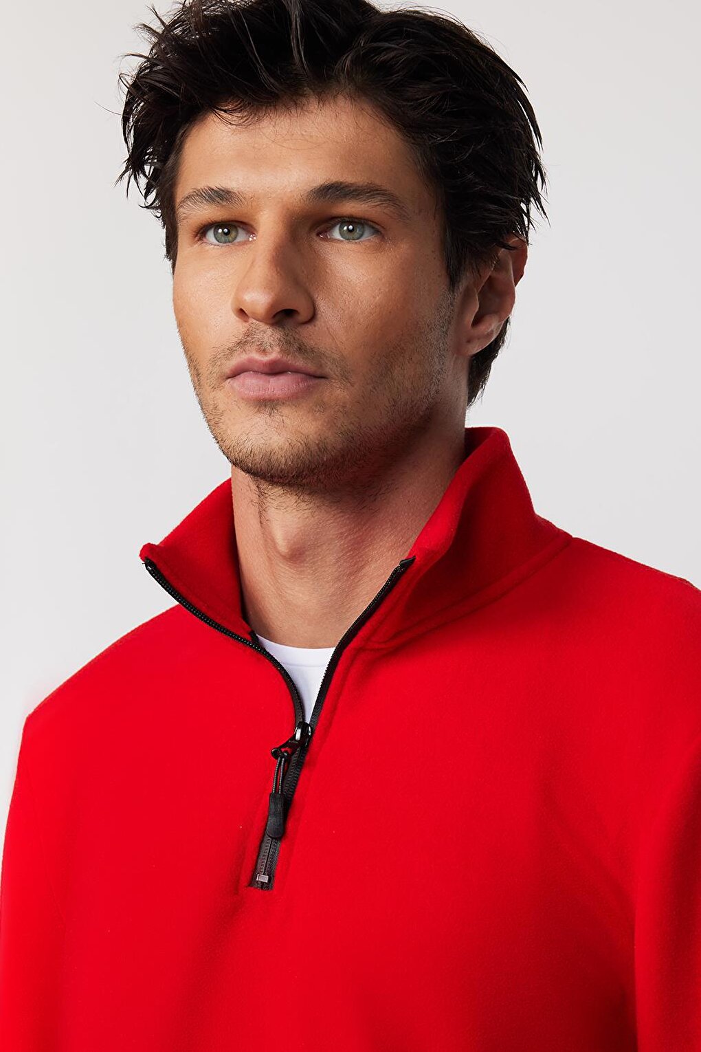 Men's Stand-Up Collar Non-Pilling Cold-Proof Standard Fit Comfortable Cut Red Fleece Sweatshirt