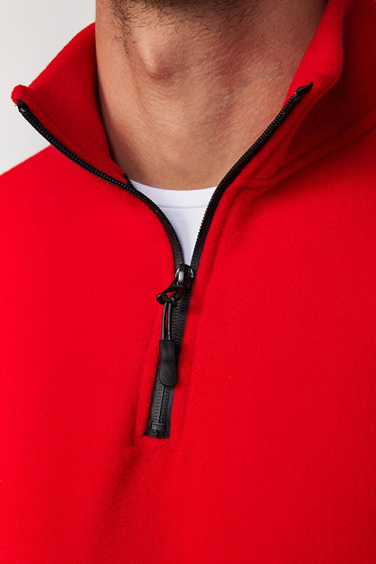 Men's Stand-Up Collar Non-Pilling Cold-Proof Standard Fit Comfortable Cut Red Fleece Sweatshirt