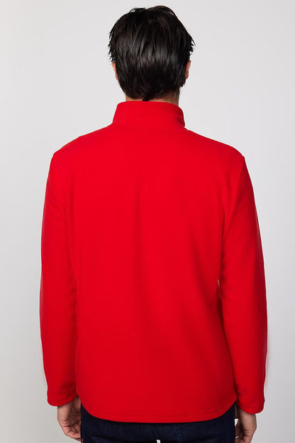 Men's Stand-Up Collar Non-Pilling Cold-Proof Standard Fit Comfortable Cut Red Fleece Sweatshirt