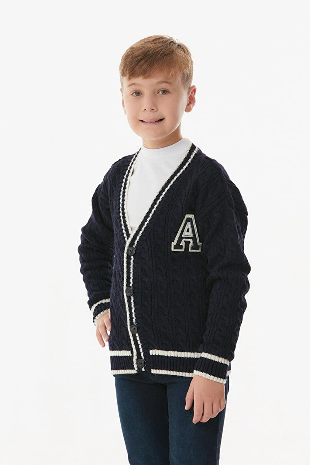 Braided V-neck Boy's Knitwear Cardigan