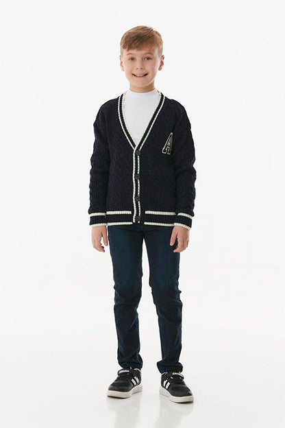 Braided V-neck Boy's Knitwear Cardigan