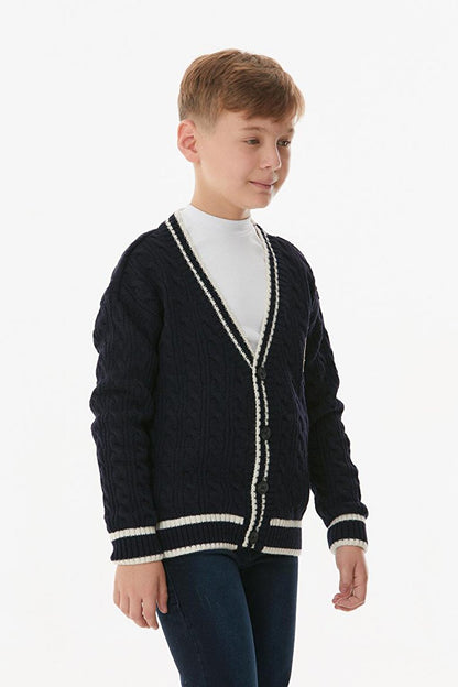 Braided V-neck Boy's Knitwear Cardigan