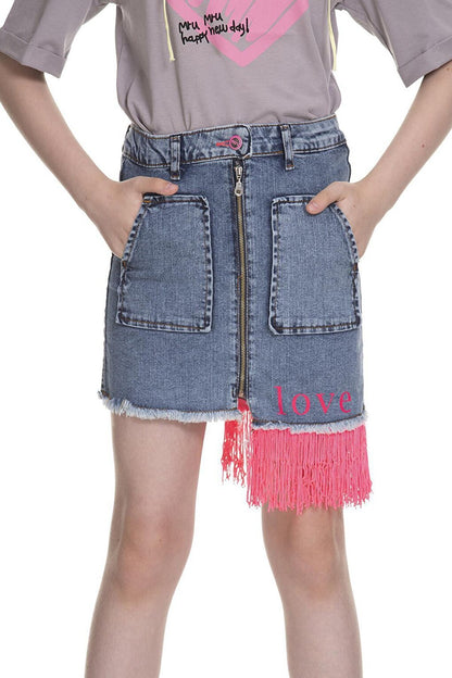 Girl's Pink Tasseled Jean Skirt 3-13 Years