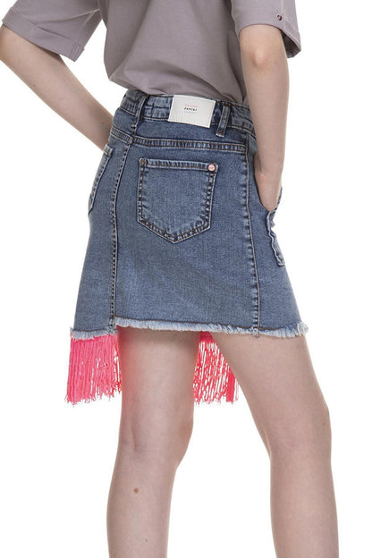 Girl's Pink Tasseled Jean Skirt 3-13 Years