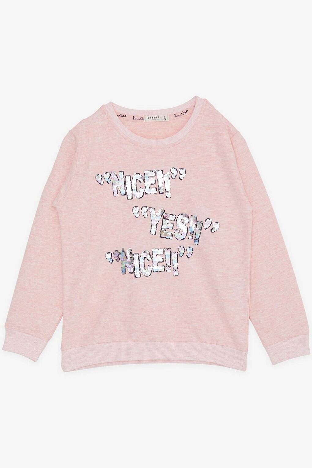 Girl's Sweatshirt Sequined Text Printed Salmon Melange (Ages 8-14)