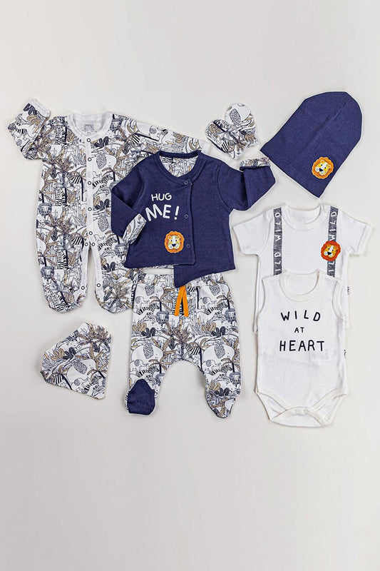 8-Piece Baby Hospital Discharge Set with Navy Blue Lion Logo 16864