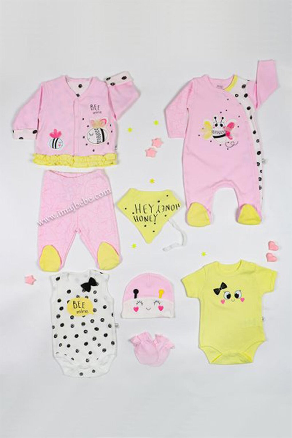 Pink Bee Mine Text Printed 8-Piece Baby Hospital Release Set 16917