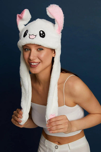 Rabbit Hat with Moving Ears White