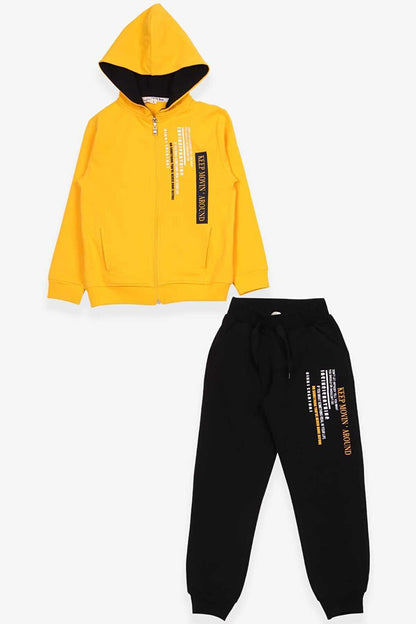 Boy's Tracksuit Set with Zipper Hooded Yellow (Age 8-10)