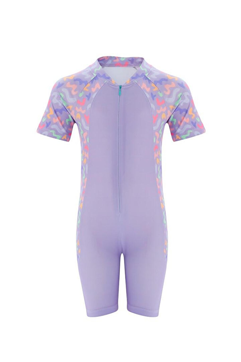 Jumpsuit Short Sleeve Children's Swimming Swimsuit with Shorts Pıtaa 8132 Lilac