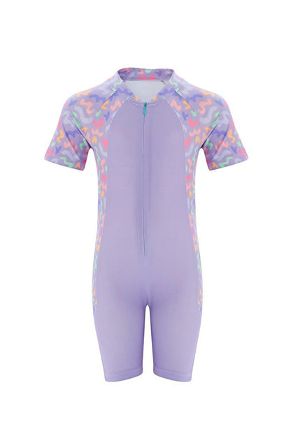 Jumpsuit Short Sleeve Children's Swimming Swimsuit with Shorts Pıtaa 8132 Lilac