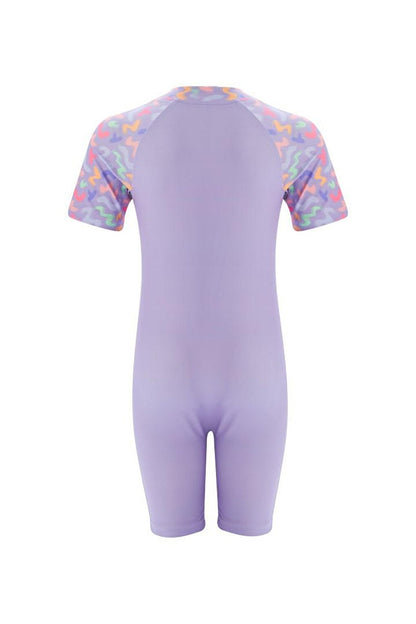 Jumpsuit Short Sleeve Children's Swimming Swimsuit with Shorts Pıtaa 8132 Lilac