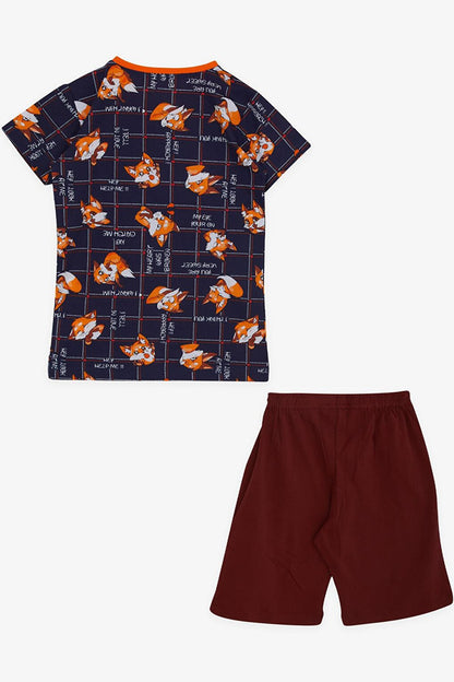 Boy's Pajama Set with Shorts, Cute Fox Pattern, Navy Blue (Age 4-8)