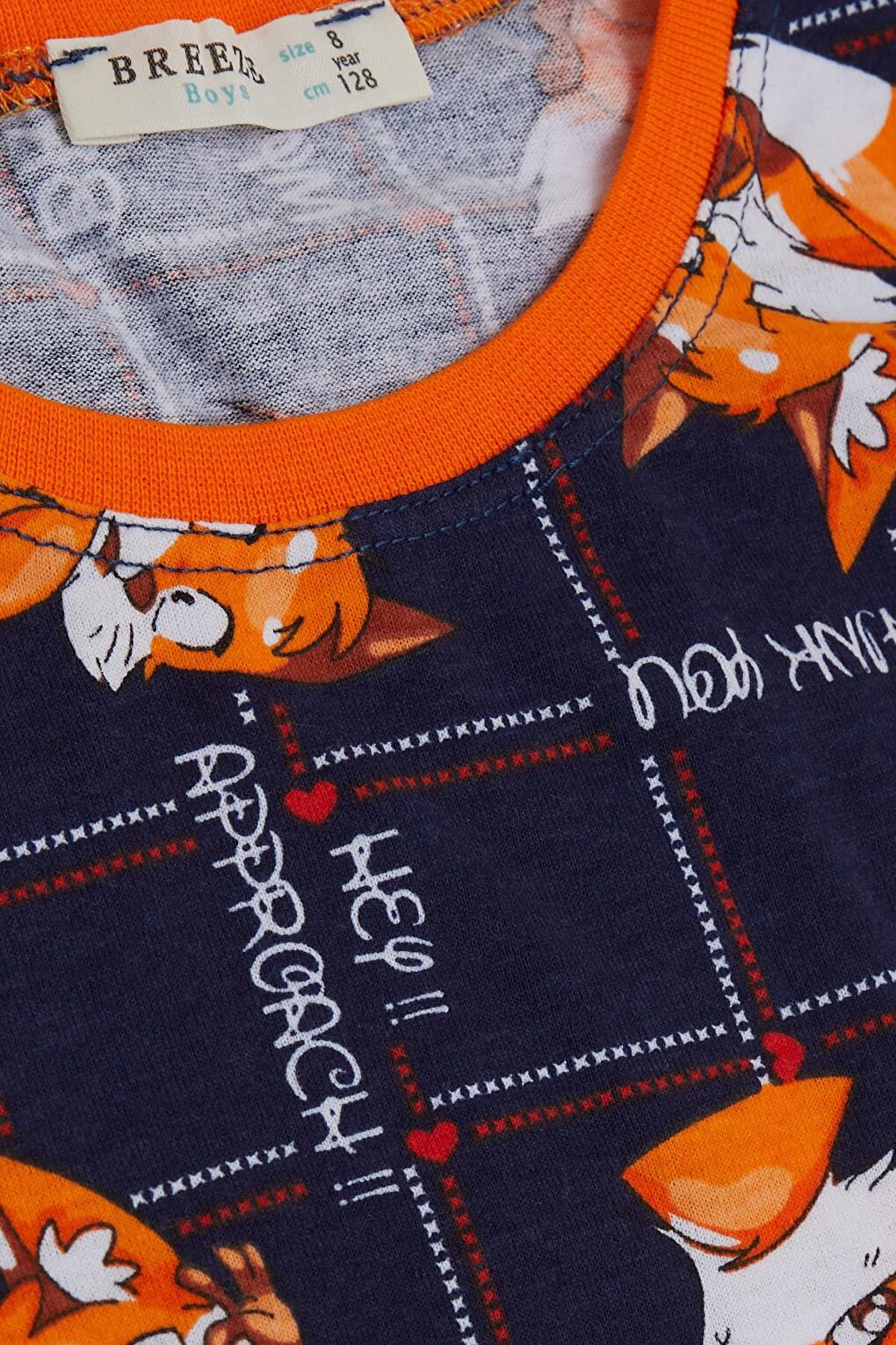 Boy's Pajama Set with Shorts, Cute Fox Pattern, Navy Blue (Age 4-8)