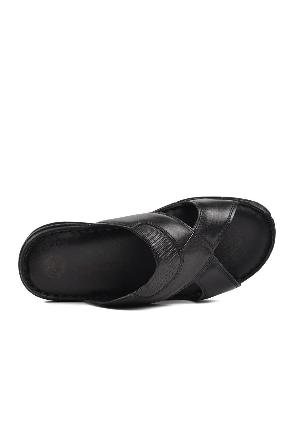 B15.175 Black Inside and Outside Genuine Leather Men's Slippers