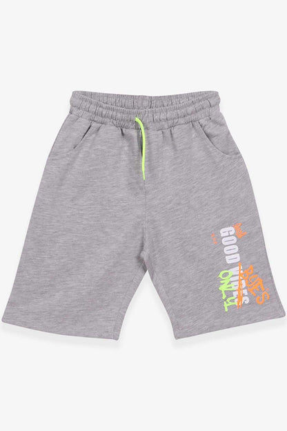 Boy's Shorts Text Printed Light Gray Melange (Ages 8-10)