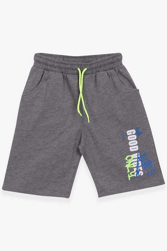 Boy's Shorts Text Printed Dark Gray Melange (Ages 8-12)