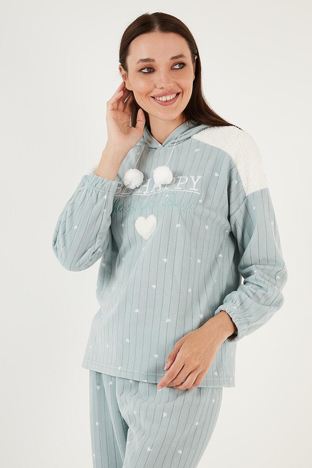 Patterned Regular Fit Hooded Fleece Pajama Set 6571002