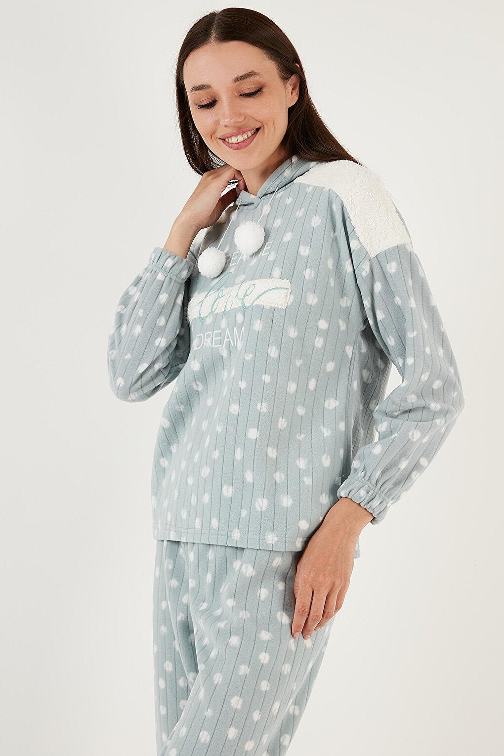 Patterned Regular Fit Hooded Fleece Pajama Set 6571001