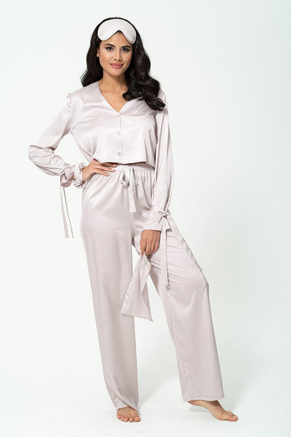 5-Piece Inside &amp; Outside Gray Pajama Set with Sleeve Tie Detail