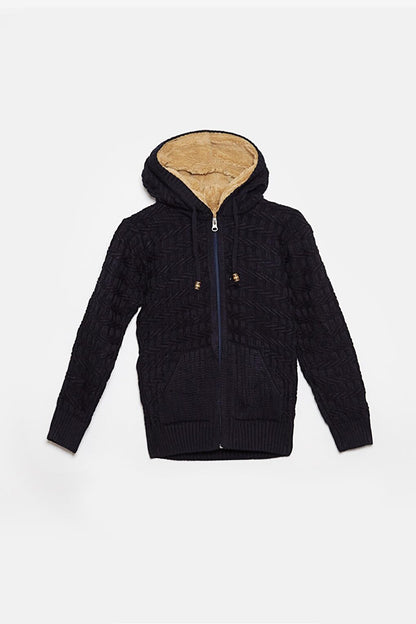 Fur Detailed Knitwear Boys Cardigan