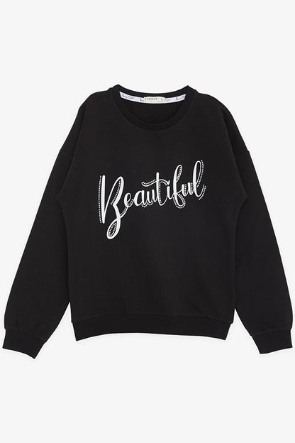 Girl's Sweatshirt Stone Printed Black (Age 9-12)